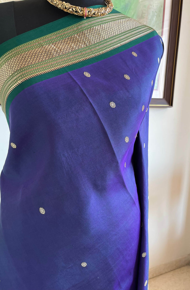 ATHIYA – SHOT COLOUR PAITHANI WITH NARALI BORDER AND MOR KUNDA AANCHAL