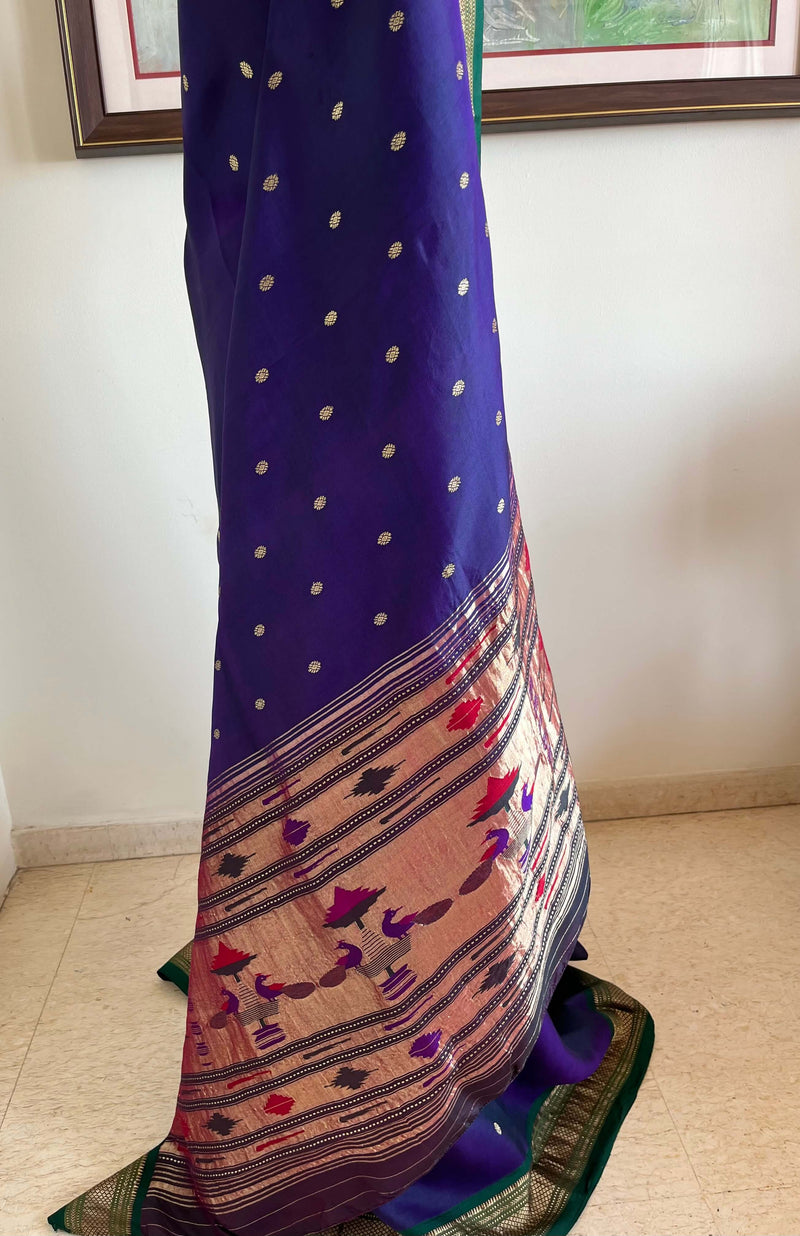 ATHIYA – SHOT COLOUR PAITHANI WITH NARALI BORDER AND MOR KUNDA AANCHAL