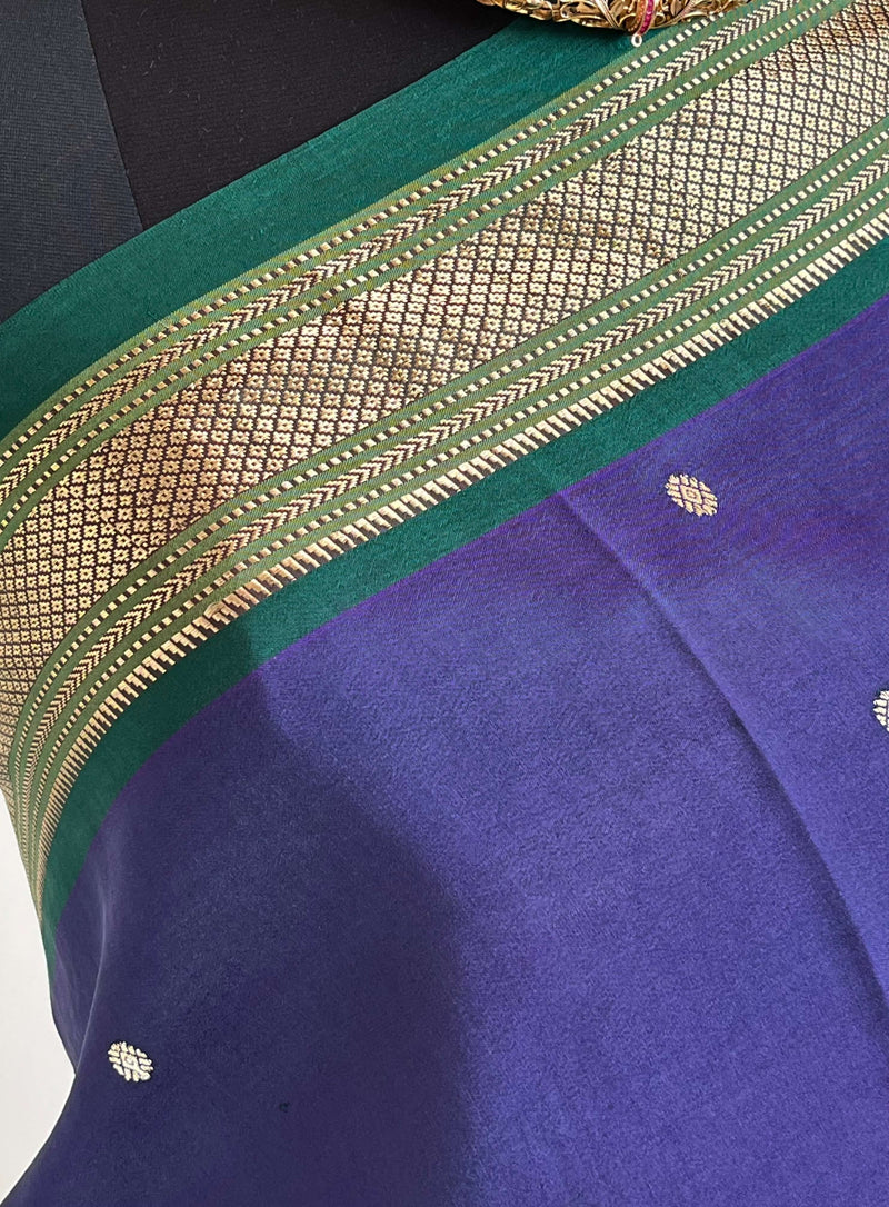 ATHIYA – SHOT COLOUR PAITHANI WITH NARALI BORDER AND MOR KUNDA AANCHAL