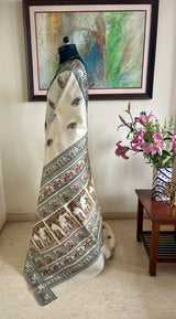 SREEPARNA – WHITE BALUCHARI SAREE WITH KRISHNA AND LUV–KUSH TALES