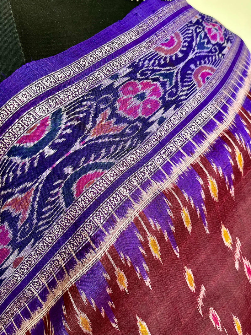 MANDAKINI- VERSATILE COFFEE BROWN AND PURPLE KHANDUA SILK SAREE