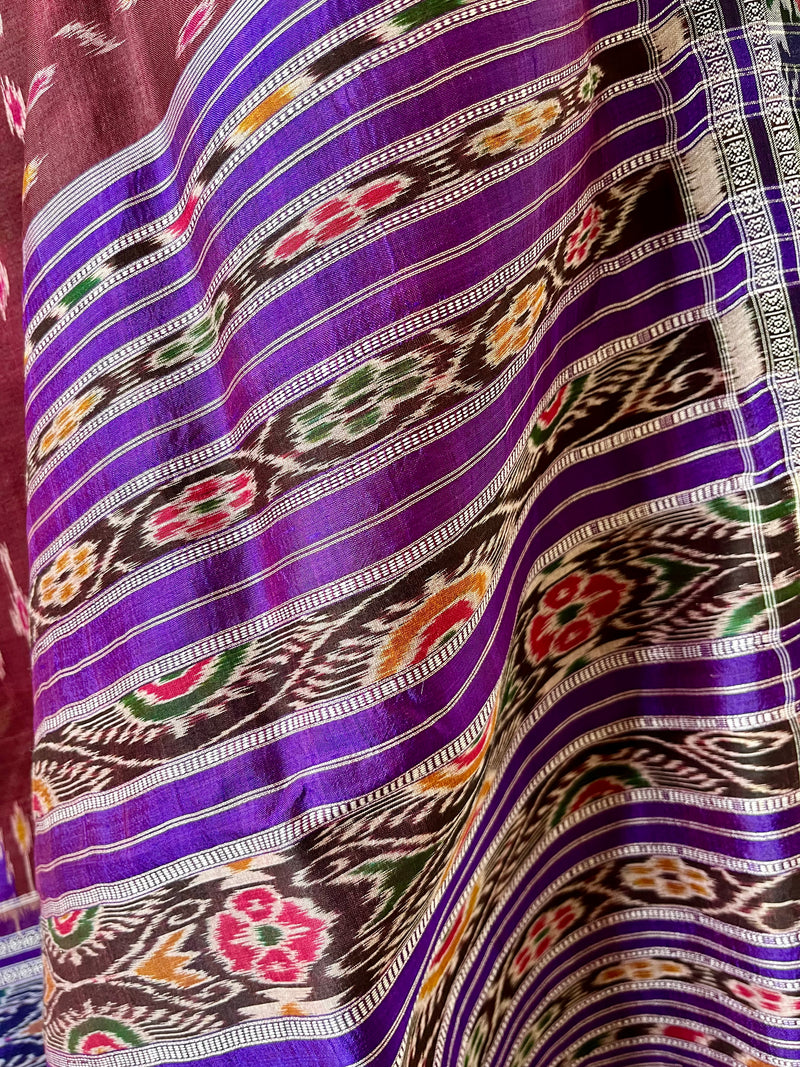 MANDAKINI- VERSATILE COFFEE BROWN AND PURPLE KHANDUA SILK SAREE