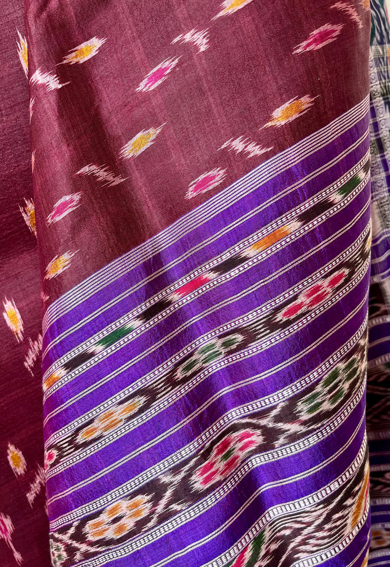 MANDAKINI- VERSATILE COFFEE BROWN AND PURPLE KHANDUA SILK SAREE