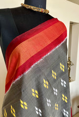 AAKARSHA- GREY RAJKOT PATOLA WITH MAROON, ORANGE AND ZARI ACCENTS