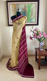 NIKHILA- CREAM MAROON SONEPUR SILK WITH RUDRAKSHA BORDER