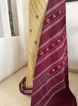 NIKHILA- CREAM MAROON SONEPUR SILK WITH RUDRAKSHA BORDER