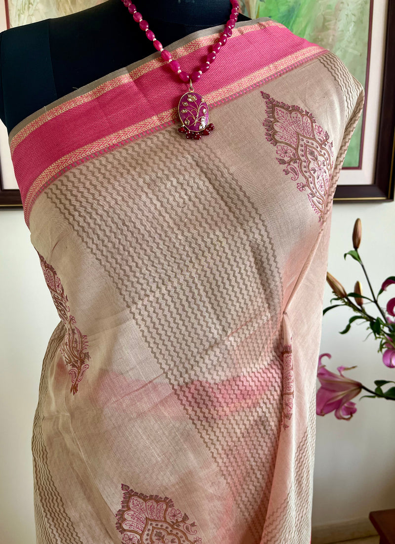 YASHI – NEVER WORN FAB INDIA CHANDERI SILK IN BEIGE GOLD