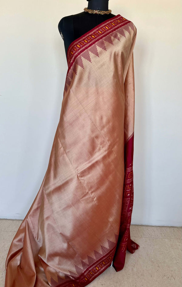 AASHRITA- PEACH POCHAMPALLY SILK SAREE WITH STUNNING MAROON BORDER