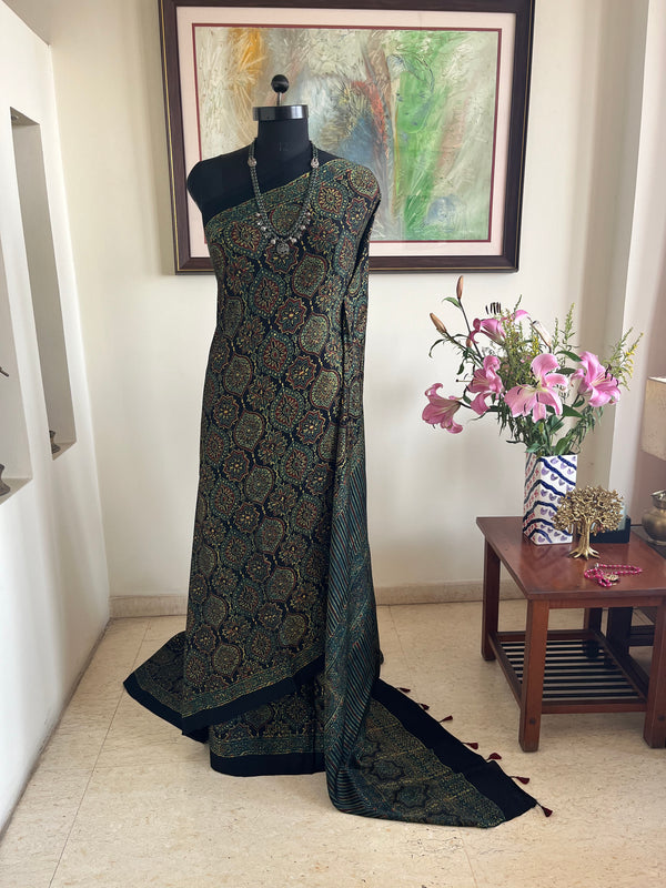 MIRIN – AJRAKH MODAL SILK IN BLUE, GREEN AND MAROON