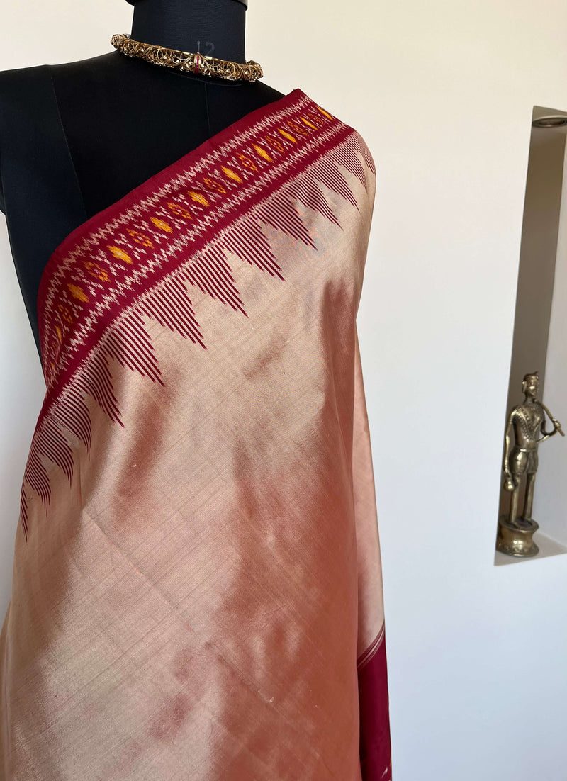 AASHRITA- PEACH POCHAMPALLY SILK SAREE WITH STUNNING MAROON BORDER