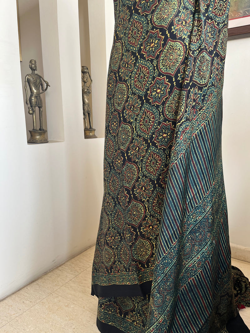 MIRIN – AJRAKH MODAL SILK IN BLUE, GREEN AND MAROON