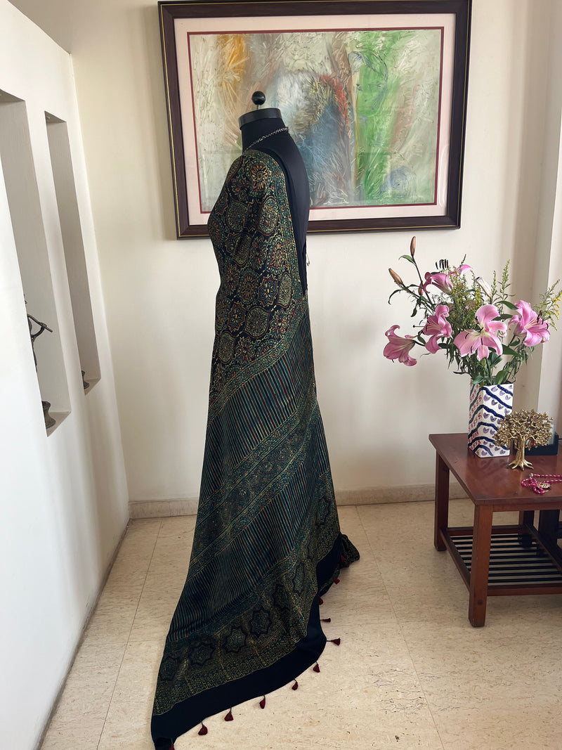 MIRIN – AJRAKH MODAL SILK IN BLUE, GREEN AND MAROON