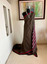 AYOMI – GREENISH GREY KHADI COTTON WITH MAROON CONTRAST AANCHAL