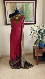 ARCHISHMITA – RARE MAROON KHANDUA WITH TEMPLE MOTIFS
