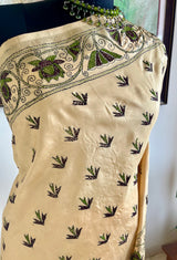 AHONA — CREAM KANTHA WITH ARTISTIC FLORAL THREADWORK