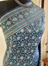 AREESHA - BLUE TANCHOI WITH INTRICATE SILVER ZARI WEAVE