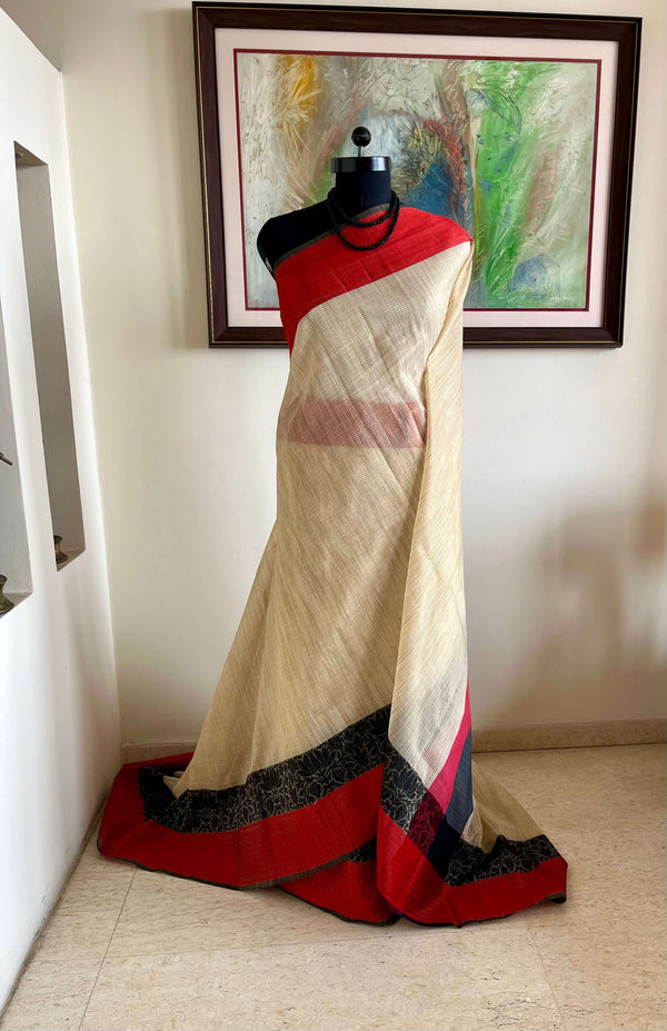 SUBHRITA – NEVER WORN VINTAGE PHULIA SILK COTTON WITH CHEVRON AND NAKSHI BORDER