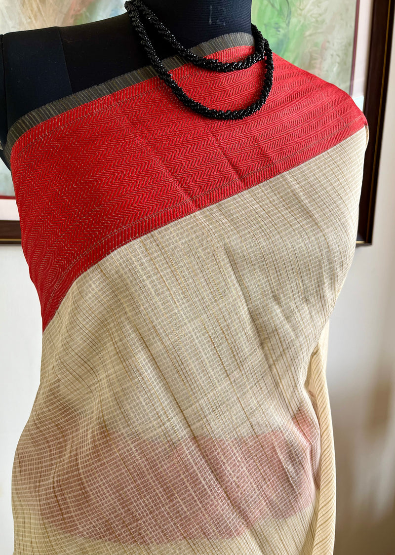 SUBHRITA – NEVER WORN VINTAGE PHULIA SILK COTTON WITH CHEVRON AND NAKSHI BORDER