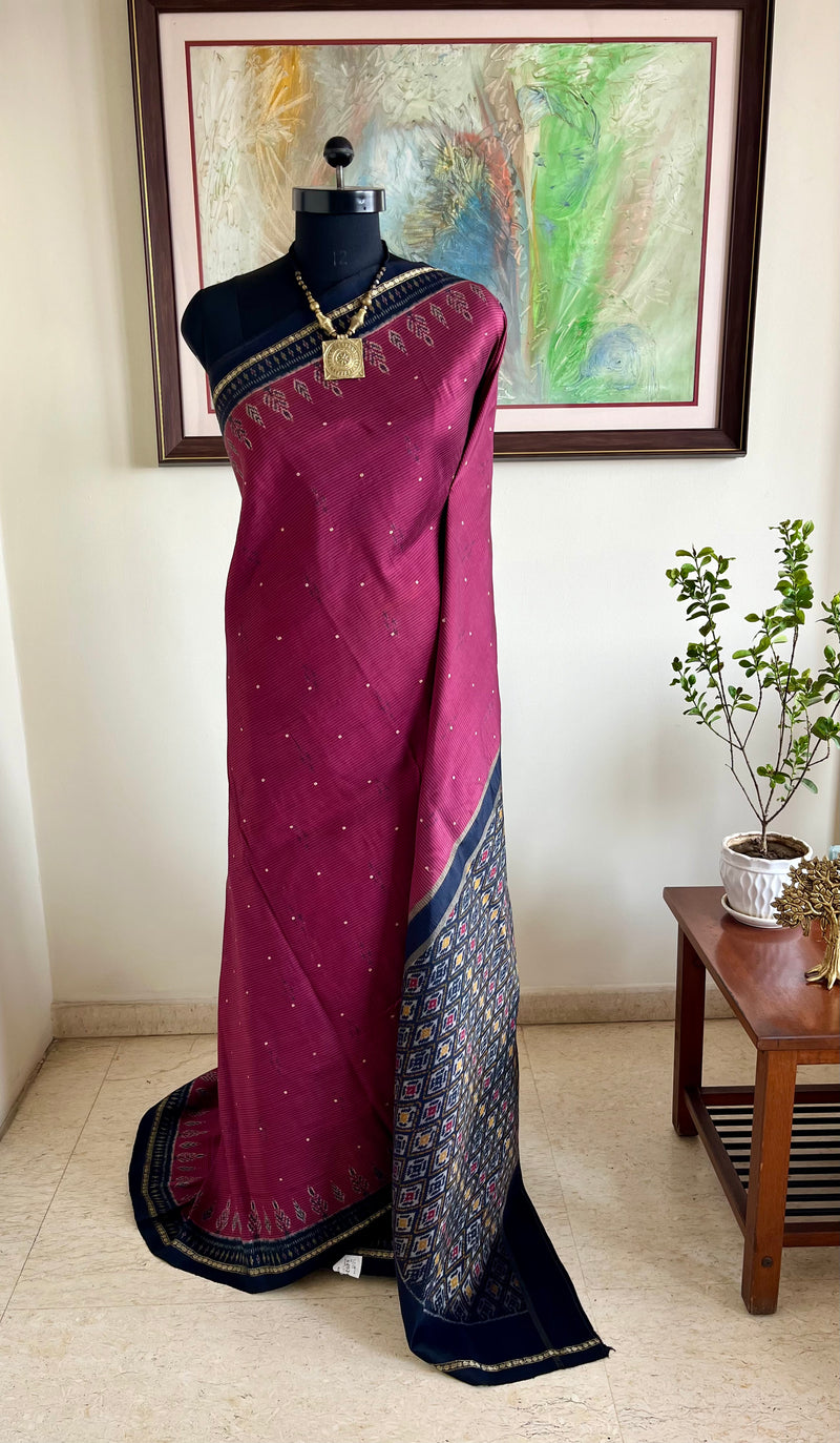 SHAURYAANI – MAROON POCHAMPALLY IKAT SAREE WITH ELEGANT ANCHAL