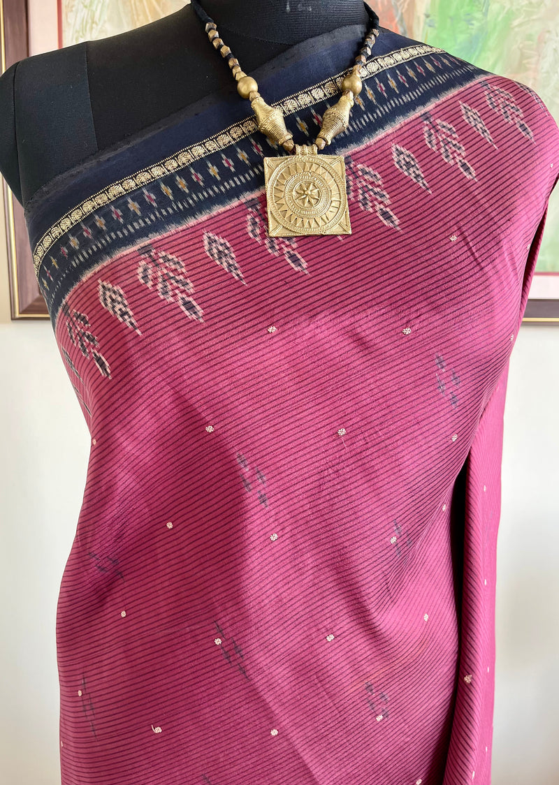 SHAURYAANI – MAROON POCHAMPALLY IKAT SAREE WITH ELEGANT ANCHAL