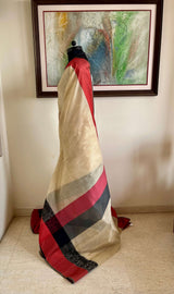 SUBHRITA – NEVER WORN VINTAGE PHULIA SILK COTTON WITH CHEVRON AND NAKSHI BORDER