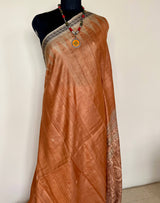 SAROJA- PEACH GOPALPUR TUSSAR SAREE WITH BLACK RUDRAKSHA BORDER