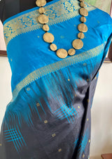 MEHIKA- NAVY BLUE KANJIVARAM WITH LIGHT BORDER AND ZARI DETAILS