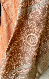 SAROJA- PEACH GOPALPUR TUSSAR SAREE WITH BLACK RUDRAKSHA BORDER