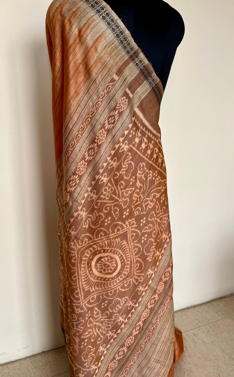 SAROJA- PEACH GOPALPUR TUSSAR SAREE WITH BLACK RUDRAKSHA BORDER