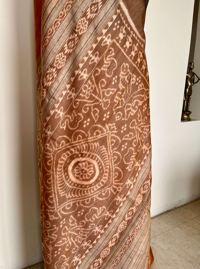 SAROJA- PEACH GOPALPUR TUSSAR SAREE WITH BLACK RUDRAKSHA BORDER