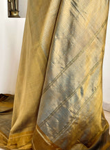 PRATHIBHA – SHOT BLUE KANJIVARAM WITH BROWN STRIPED BODY AND AANCHAL