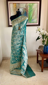 SHAHINA – SEA GREEN KORA ORGANZA BANARASI WITH FLORAL JAAL