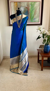 SAMAA - SHOT BLUE GREEN BANARASI WITH INTRICATE ZARI DETAILS