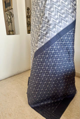 SRIKA- GREY PUTAPAKKA IKAT WITH CHEVRON AND CHECK BANDS