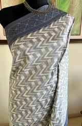 SRIKA- GREY PUTAPAKKA IKAT WITH CHEVRON AND CHECK BANDS