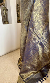 SVARIKA – STEEL GREY TISSUE KANJIVARAM WITH GOLD ZARI