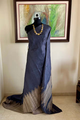SAMVIKA – STEEL GREY TUSSAR WITH TEMPLE BORDER AND AANCHAL