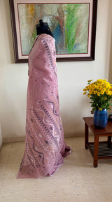 SWAPNAJA — LIGHT MAUVE JAMDANI COTTON WITH GOLDEN DETAI
