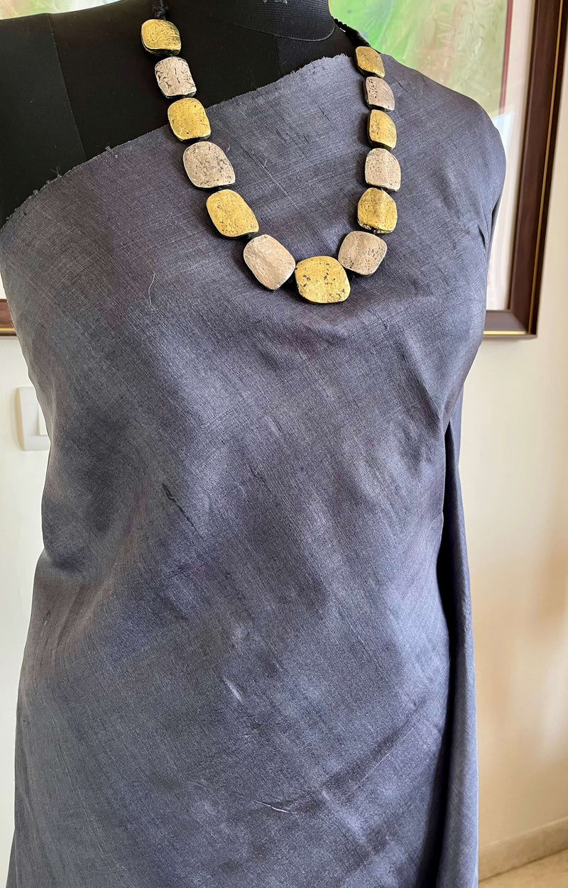 SAMVIKA – STEEL GREY TUSSAR WITH TEMPLE BORDER AND AANCHAL