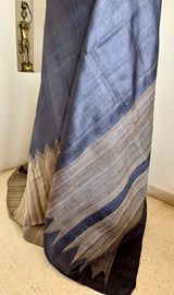 SAMVIKA – STEEL GREY TUSSAR WITH TEMPLE BORDER AND AANCHAL