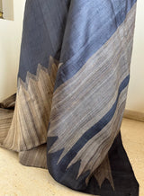 SAMVIKA – STEEL GREY TUSSAR WITH TEMPLE BORDER AND AANCHAL
