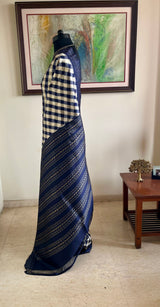 NAVYASHREE – CREAM AND BLUE POCHAMPALLY WITH CHECKS