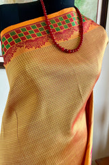 MADHI – CHECKERED KANJIVARAM WITH FLORAL ELEGANCE