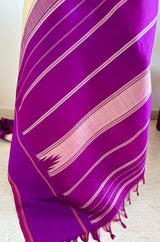KARTIKA-KORVAI KANJIVARAM IN CREAM WITH PURPLE PETNI AANCHAL