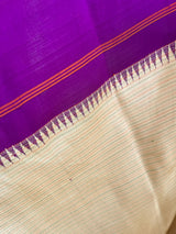 KARTIKA-KORVAI KANJIVARAM IN CREAM WITH PURPLE PETNI AANCHAL