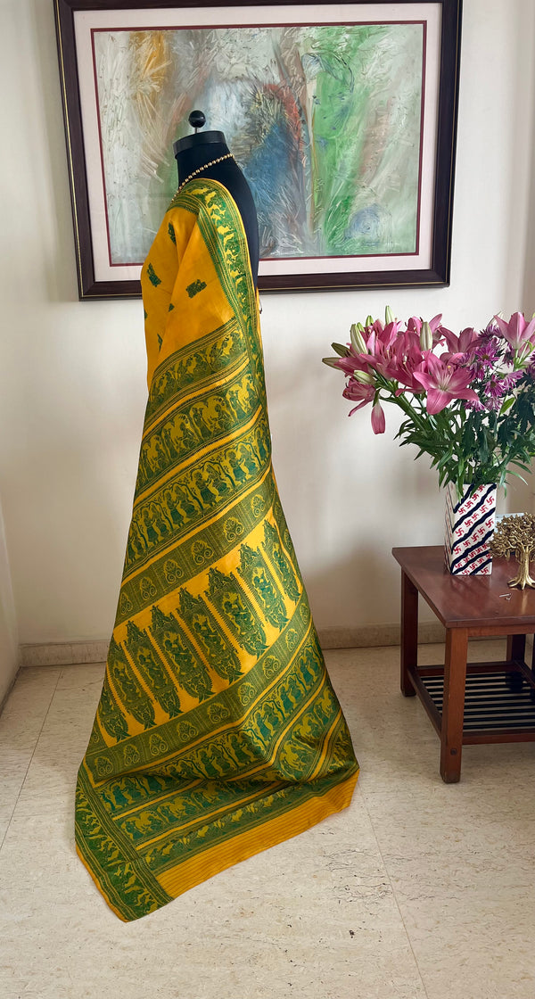 SOMASREE–YELLOW BALUCHARI SAREE WITH KRISHNA STORY WEAVES