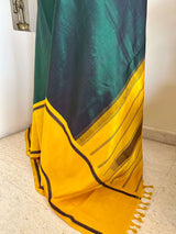 PRAPANCHANA- BOTTLE GREEN KORVAI KANJIVARAM WITH PETNI AANCHAL