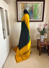 PRAPANCHANA- BOTTLE GREEN KORVAI KANJIVARAM WITH PETNI AANCHAL