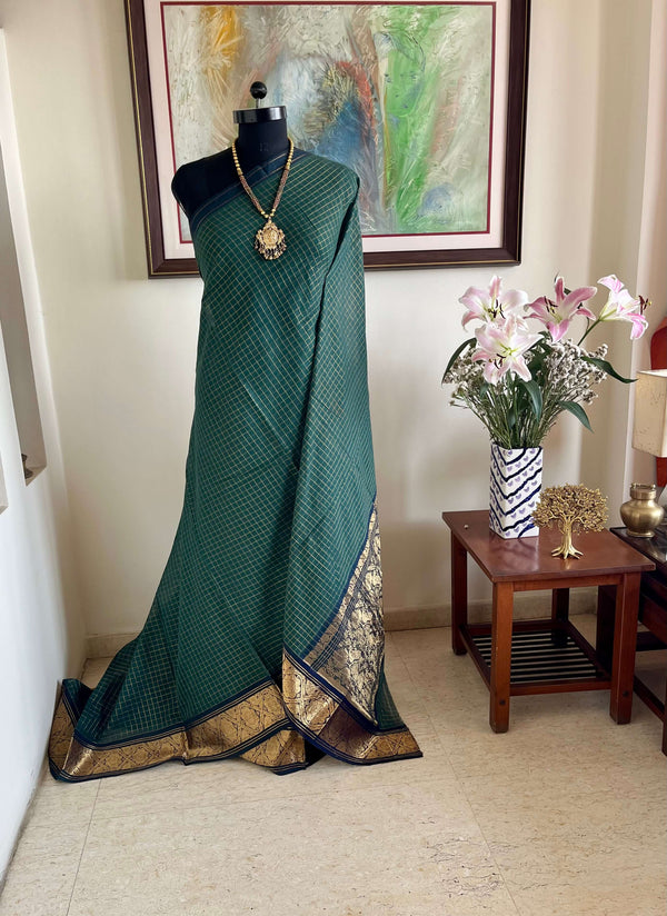 SAHANA- TIMELESS BOTTLE GREEN GADWAL COTTON WITH ZARI SPLENDOR