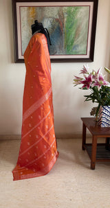 PARIZA — LIGHTWEIGHT ORANGE BANARASI SILK WITH DELICATE FLORALS